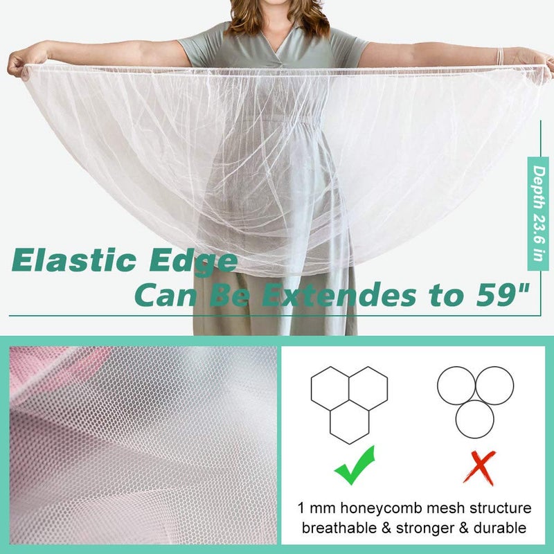 Sysmie شبكة بعوضة لعربة الأطفال المتينة (عبوة 2) - غطاء شبكي مرن عالمي لحضانات الأطفال، المهد، مناطق اللعب، مقاعد السيارات وأسرّة الأطفال الصغيرة | حماية أساسية للمواليد الجدد قابلة للتنفس (وردي) - Image 2